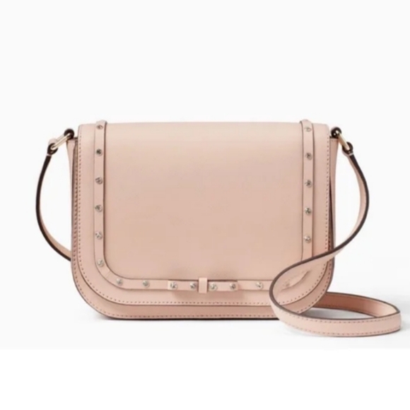 Kate Spade New York Laurel Way Jeweled Saffiano Pink Cream Crossbody - Picture 2 of 14
